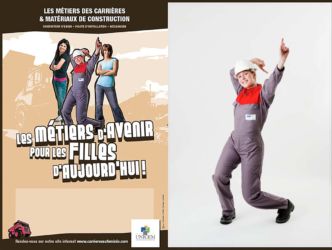 Publicité - Modèle en action vantant les mérites des femmes dans les métiers des carrières et matériaux de construction delicatessen, studio, photo, paris, 11, portrait, en-pied, modèle, mannequin